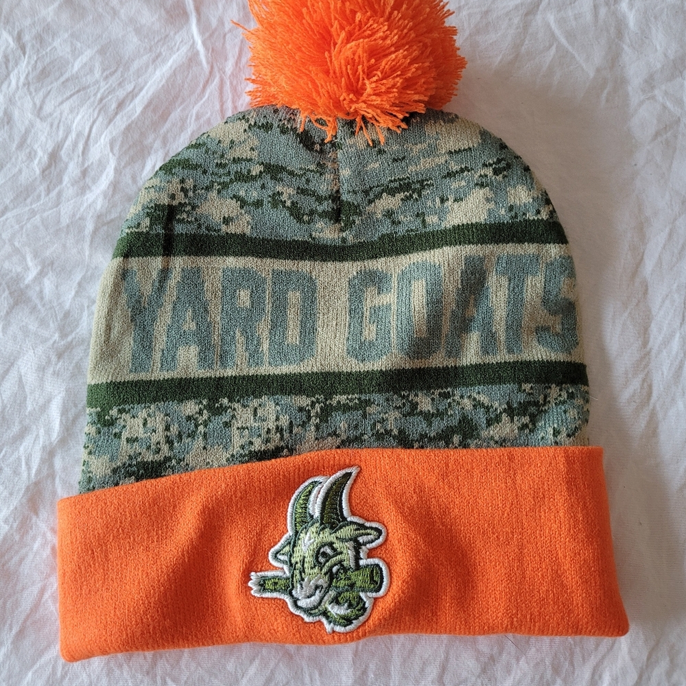 Yard Goats Camo and Orange Beanie